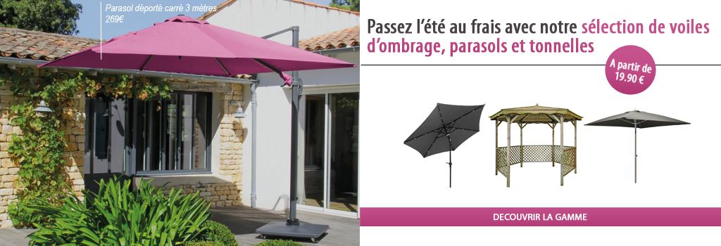 Passez l’été au frais avec notre sélection de voiles d’ombrage, parasols et tonnelles  : evenenement shopping sur Jardindeco.com