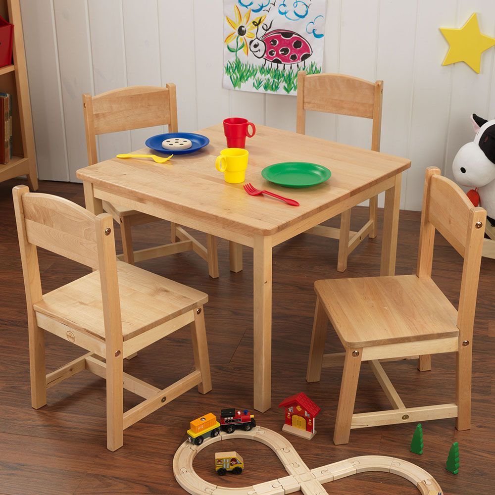 Table et chaises enfant en bois (bois clair)