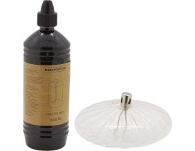 Ensemble lampe à huile en verre strié Ellipse avec huile de paraffine (14 x 6 cm )
