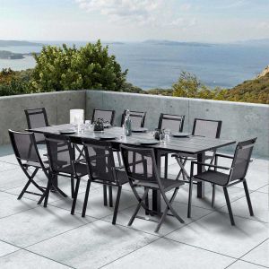 Salon de jardin en aluminium et HPL Star (Table + 6 fauteuils + 4 chaises)