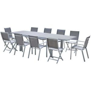 Salon de jardin en aluminium décor bois Tulum (Table + 6 fauteuils + 4 chaises)