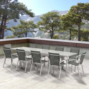 Salon de jardin en aluminium décor bois Tulum (Table + 6 fauteuils + 4 chaises)