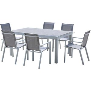 Salon de jardin en aluminium décor bois Tulum (Table et 6 fauteuils)