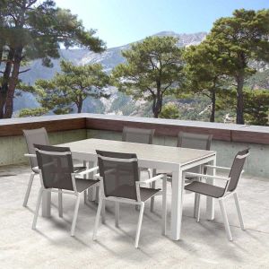 Salon de jardin en aluminium décor bois Tulum (Table et 6 fauteuils)