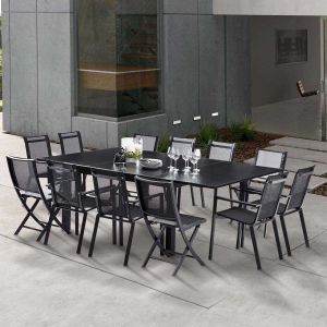 Salon de jardin en aluminium et verre Black star (Table + 8 fauteuils + 4 chaises)