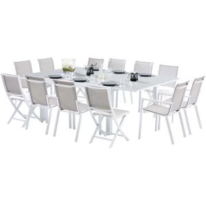 Salon de jardin en aluminium et verre White star (Table + 8 fauteuils + 4 chaises)