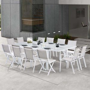 Salon de jardin en aluminium et verre White star (Table + 8 fauteuils + 4 chaises)