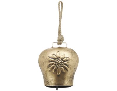 Cloche en métal doré antique Edelweiss (Grand modèle)