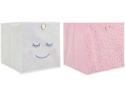 Cubes de rangement 30x30 cm (Lot de 2) (Girly - Rose et gris)