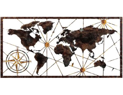 Décoration murale en bois et métal World Map