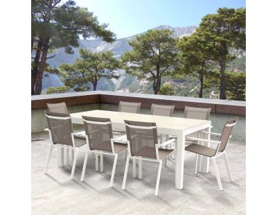 Salon de jardin en aluminium décor bois Tulum (Table + 8 fauteuils)