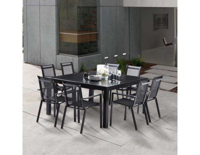 Salon de jardin en aluminium et verre Black star (Table et 8 fauteuils)