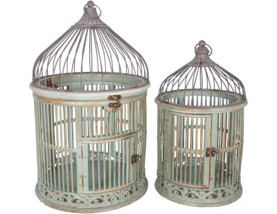 Set de 2 cages décoratives rondes en bois et zinc