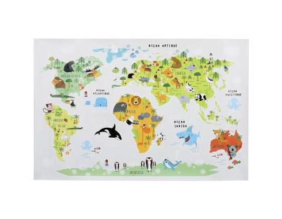 Sticker mural Mappemonde 90x60 cm (Continents colorés)