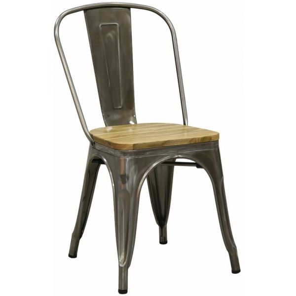 Chaise industrielle en métal et bois d'orme huilé (Lot de 4) - AUBRY GASPARD