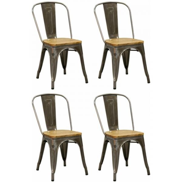 Chaise industrielle en métal et bois d'orme huilé (Lot de 4)