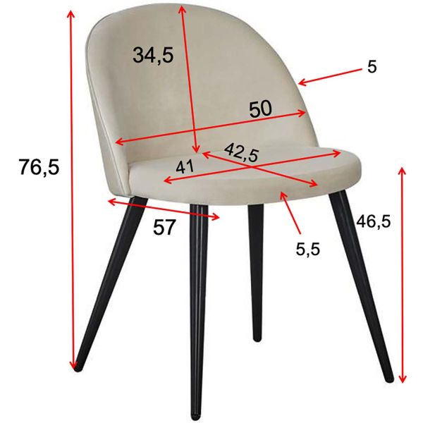 Chaise en tissu avec pieds en acier Velvet (Lot de 2) - VEN-0523