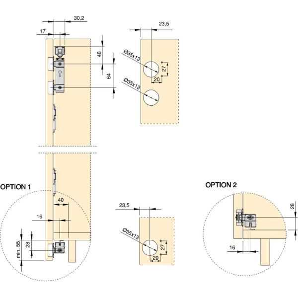 Kit de quincaillerie pour 2 portes coulissantes pliantes et armoire à fermeture souple Twofold - EMU-0270