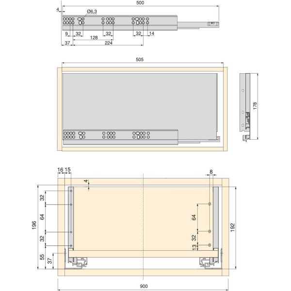 Kit tiroir anthracite pour cuisine et salle de bain Vertex - EMU-0237