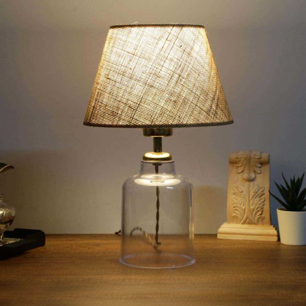 Lampe à poser en plastique transparent et tissu Léa - HANAH HOME