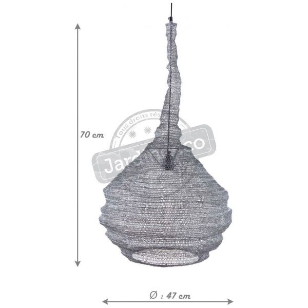 Lampe suspension métal gris blanchi filet de pêche - AUB-3029