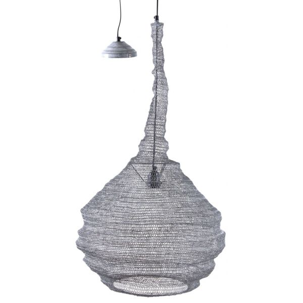 Lampe suspension métal gris blanchi filet de pêche
