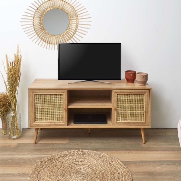 Set meuble TV en bois 2 portes et table basse 1 tiroir Bali - THE HOME DECO FACTORY