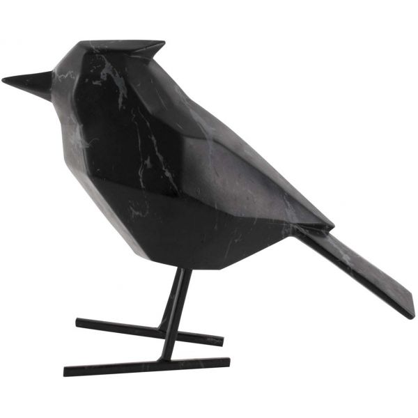 Oiseau en résine noir effet marbre Origami - PT