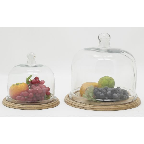 Cloches en verre + plateaux en manguier (lot de 2) - AUBRY GASPARD