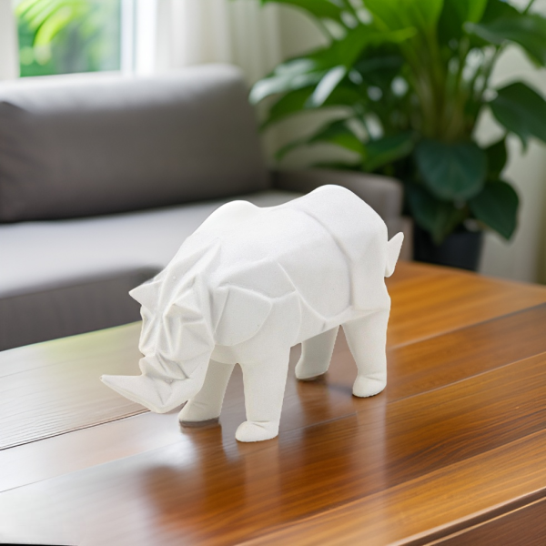 Rhinocéros déco en résine blanche origami - AUBRY GASPARD