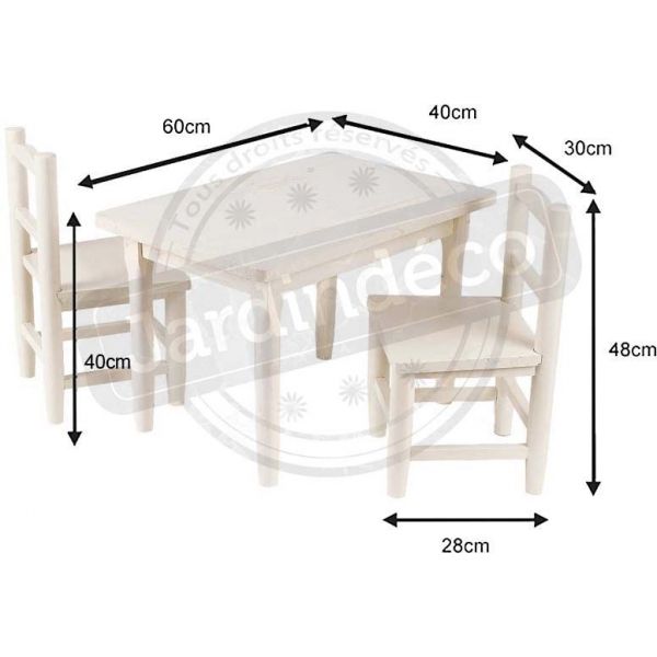Salon enfant 1 table 2 chaises en pin blanchi - AUBRY GASPARD