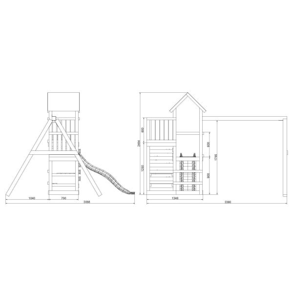 Structure de jeux en bois avec balançoires et toboggan Chester - 689,08