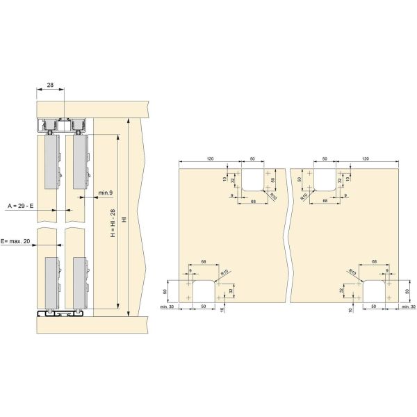 Système de montage en surface Flow en kit pour une armoire avec 2 portes coulissantes en bois avec fermeture souple. - 109