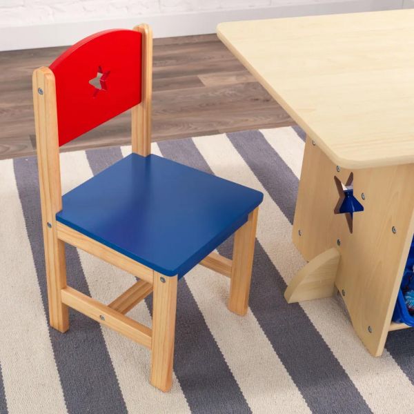 Table, chaises et bac rangement enfant en bois - KID-0124