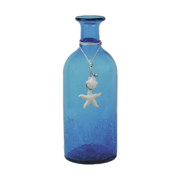 Vase bouteille en verre teinté bleu