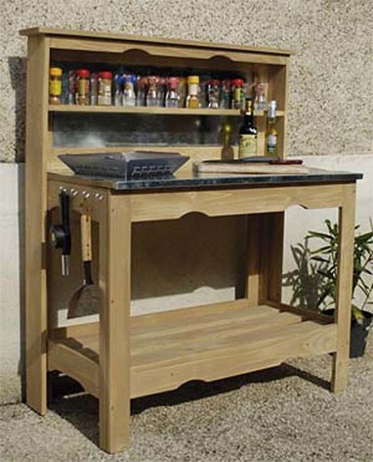 Table à plancha en bois et zinc