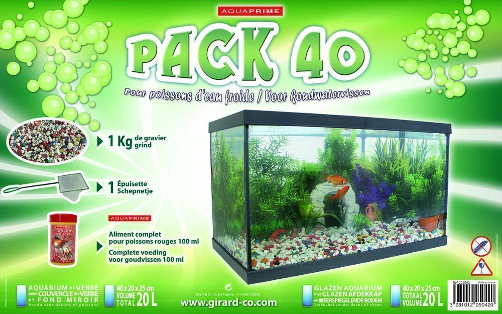 Kit aquarium en verre 20 litres