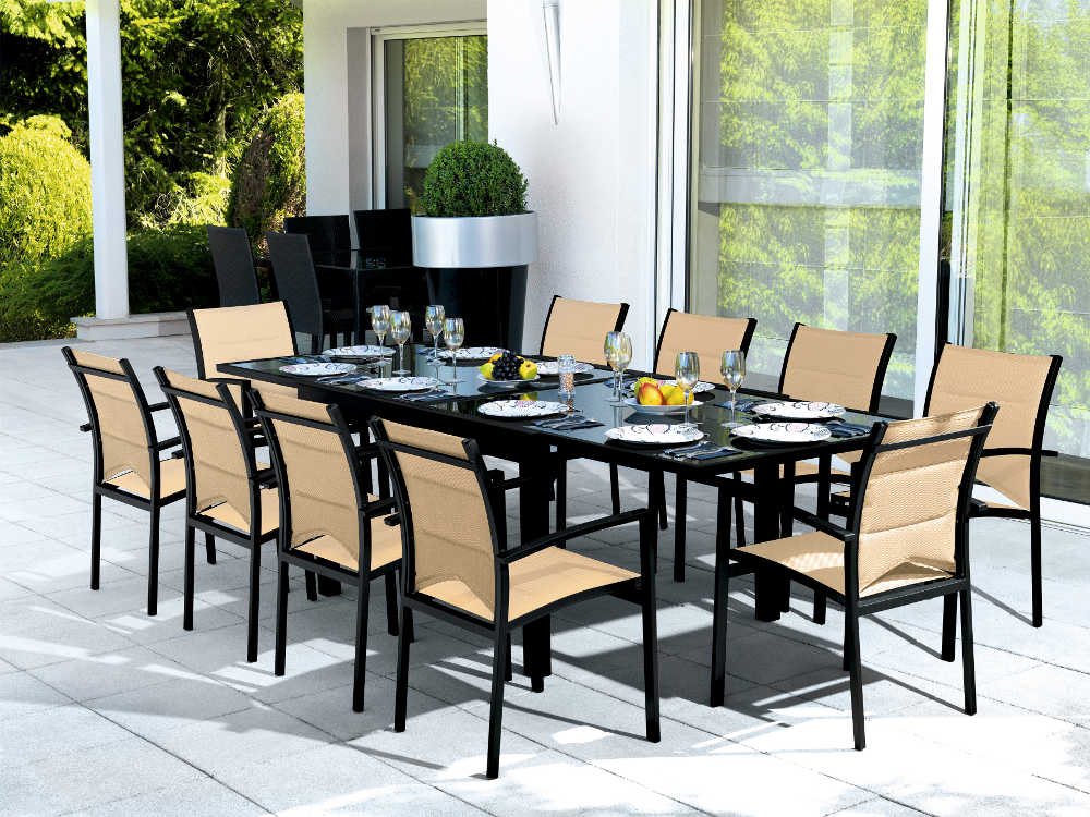 Salon de jardin Modulo 10 places Noir et Beige 
