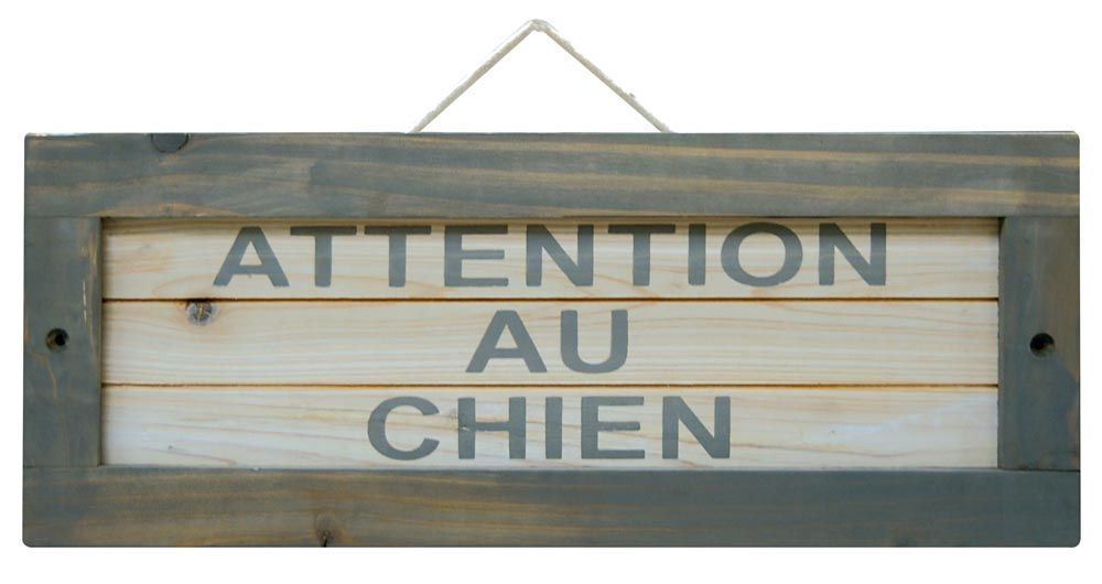 Plaque en Bois Attention au chien 40x2,5x15cm