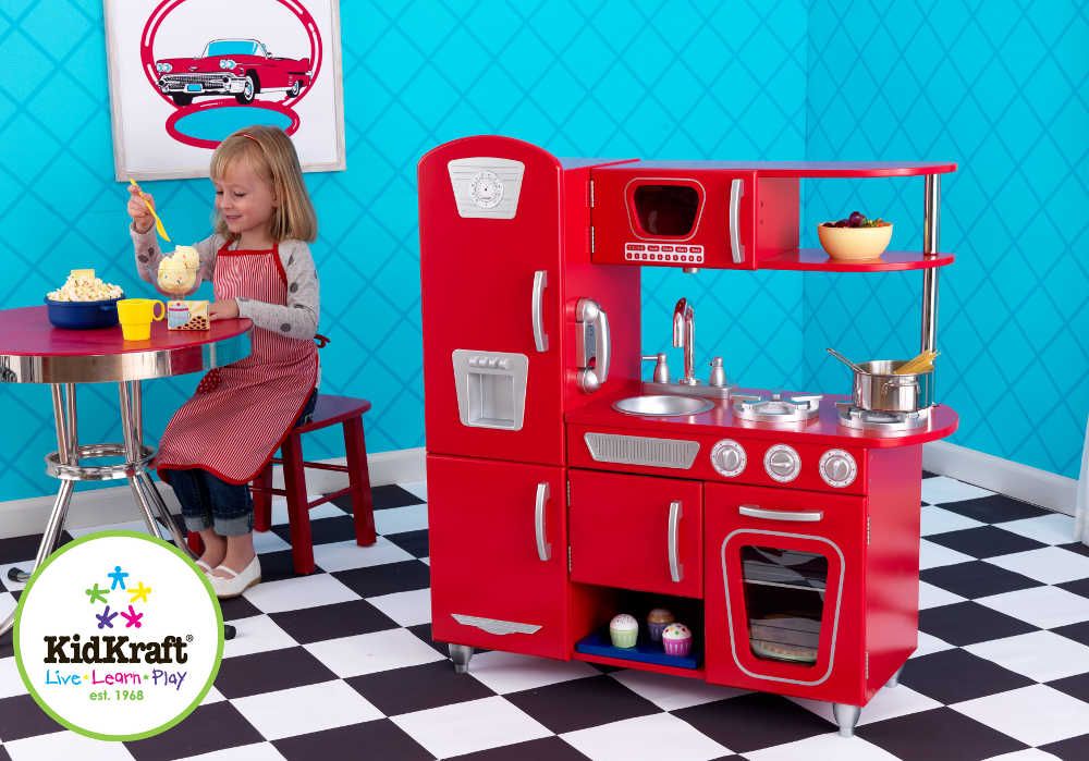 Cuisine pour enfant Vintage Rouge en Bois 84x33x91cm by Kidkraft