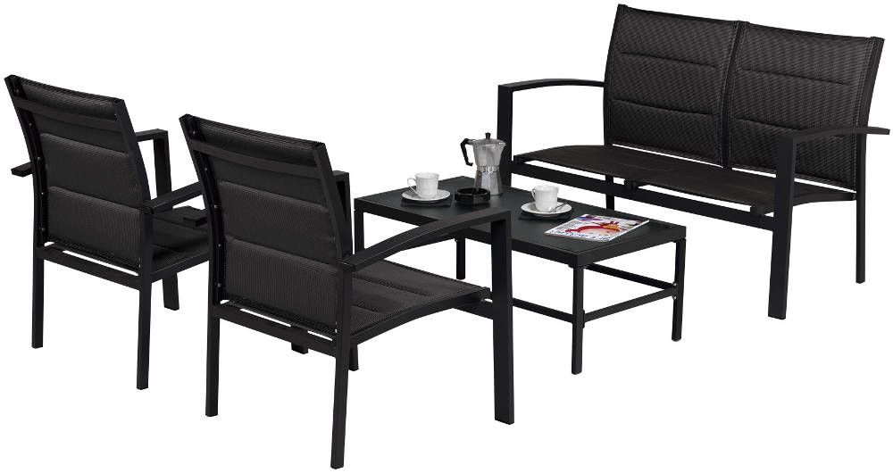 Housse Protection Table De Jardin Ronde : salon de jardin detente 4 places modulo en aluminium et textilene noir Housse Protection Table De Jardin Ronde : salon de jardin detente 4 places modulo en aluminium et textilene noir