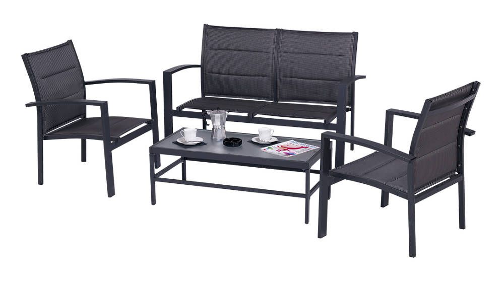 Housse Protection Table De Jardin Ronde : salon de jardin detente 4 places modulo en aluminium et textilene gris Housse Protection Table De Jardin Ronde : salon de jardin detente 4 places modulo en aluminium et textilene gris