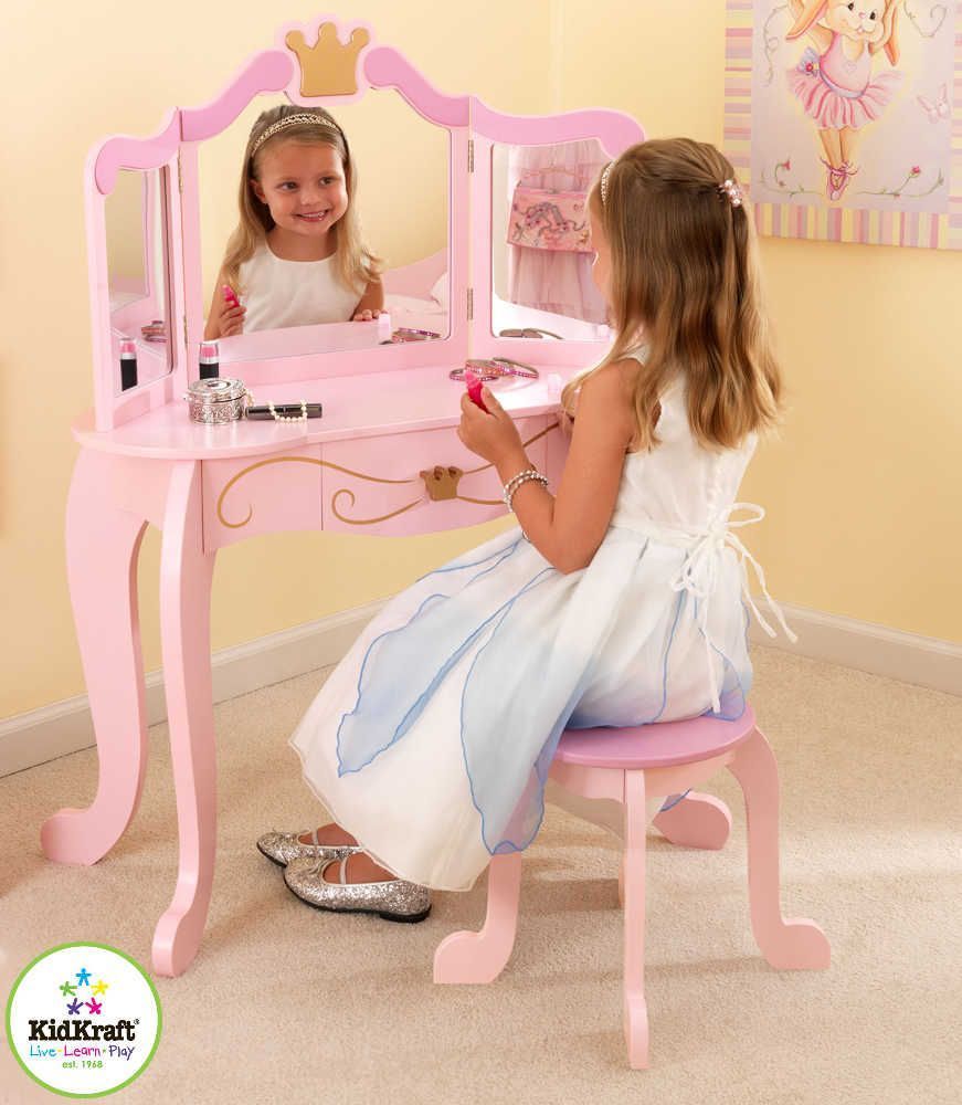 Coiffeuse rose Princesse avec Tabouret