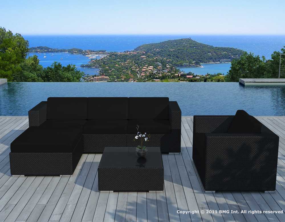 Ensemble jardin 4 pi�ces en R�sine noire avec Coussins Noirs