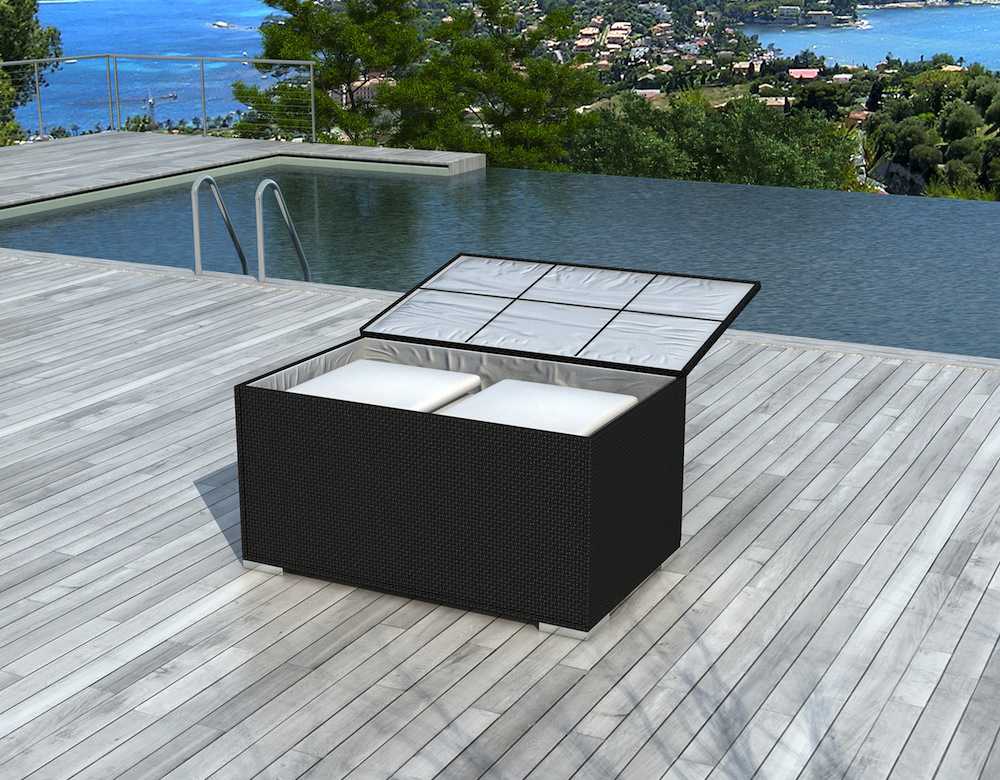 Coffre de jardin �tanche en R�sine tress�e Noire 132x82x61cm