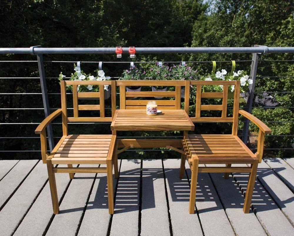 Banc de jardin en bois convertible en table + 2 chaises