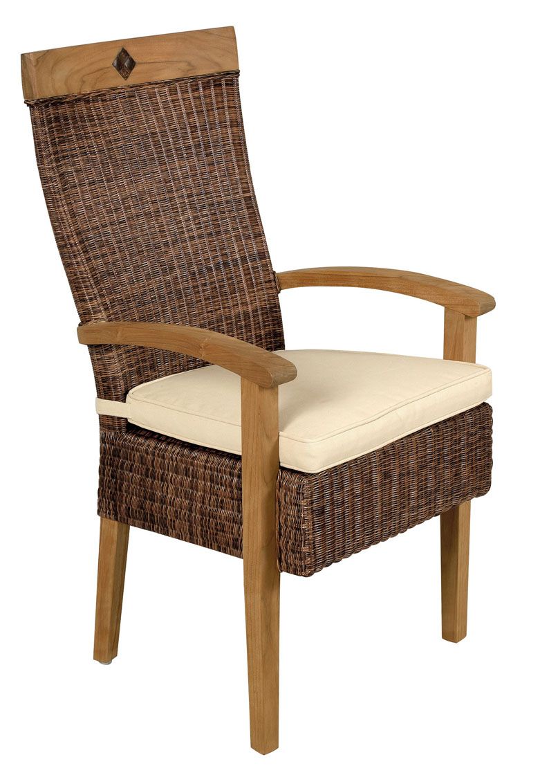 Fauteuil en moelle de rotin et teck