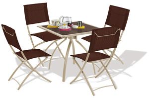 SALON DE JARDIN CARRE 4 PLACES CHAMPAGNE