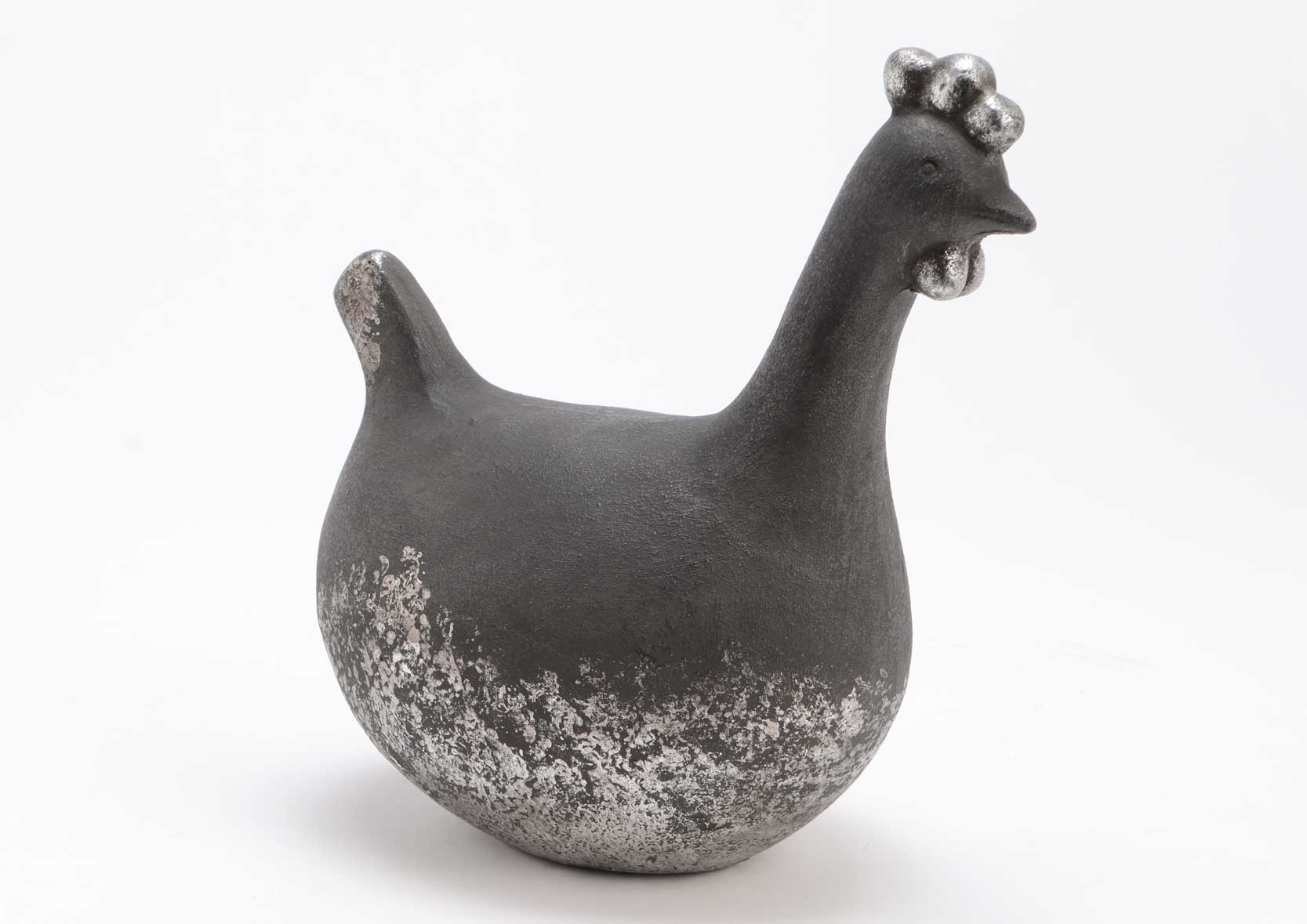 Petite poule en argile grise argentée Petite poule en argile grise argentée