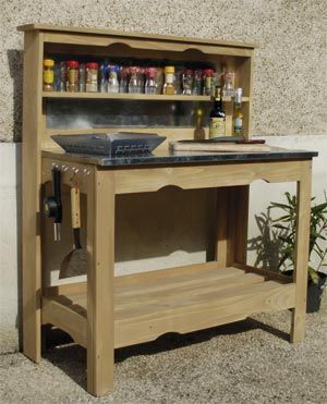 BARCLER Table � plancha en Bois et zinc 102x120x50cm